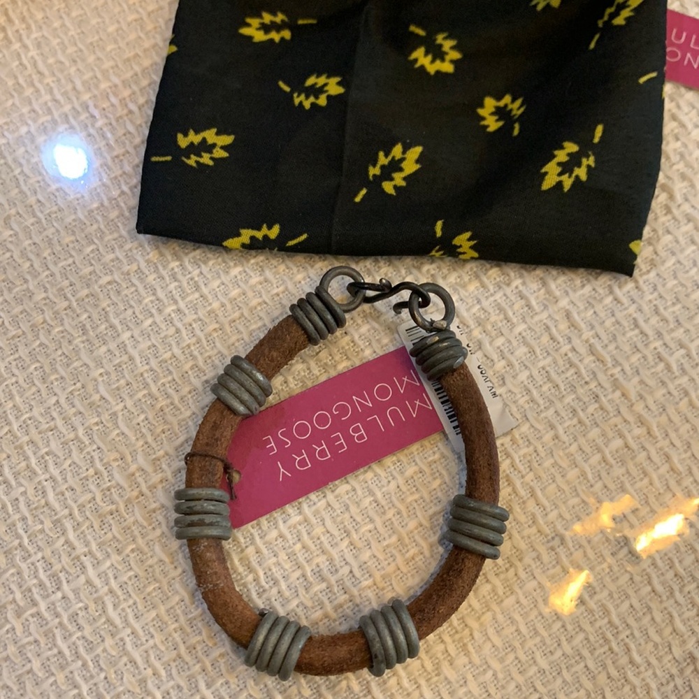 African Unisex leather and snare bracelet handmade in Africa‎ 8” NWT